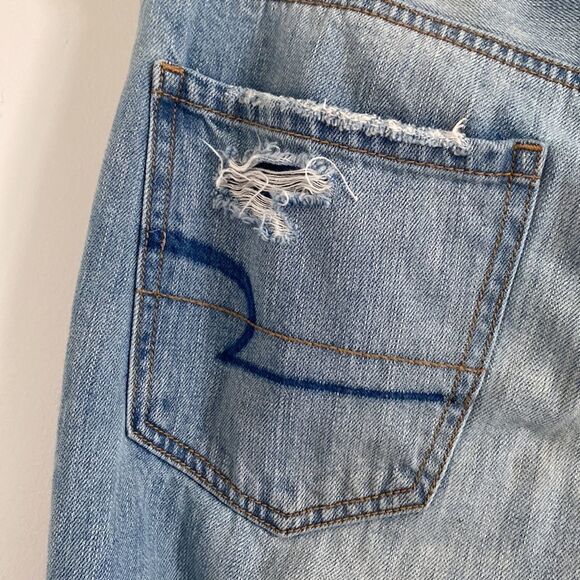 American Eagle Vintage Hi-Rise Distressed Shredded Jeans Button Fly Faded 8 Long - Picture 9 of 14